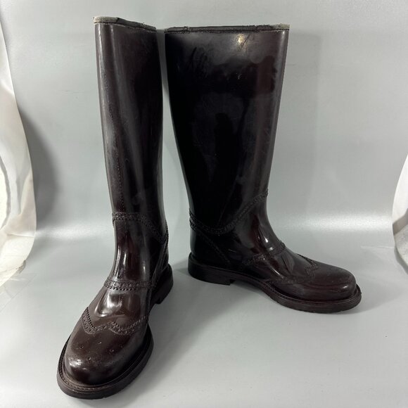 Authentic Gucci Chocolate Brown Rubber Rainboots, Size 39 - Picture 1 of 16
